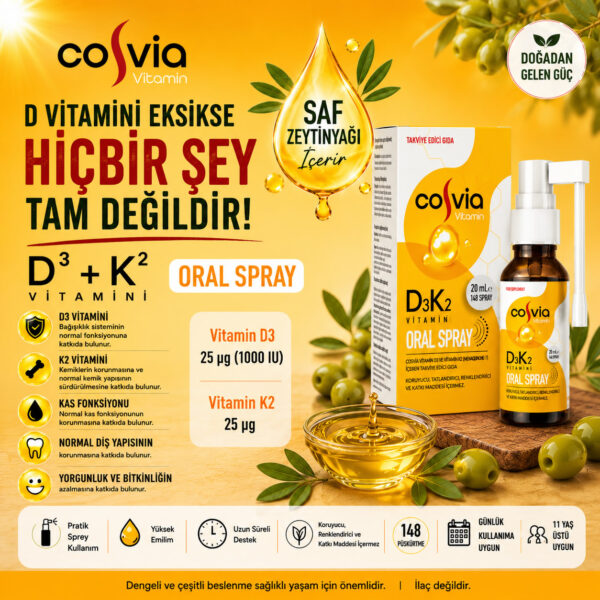 Cosvia Vitamin D3-K2 (Menaquinone-7) Oral Sprey 20 ml.