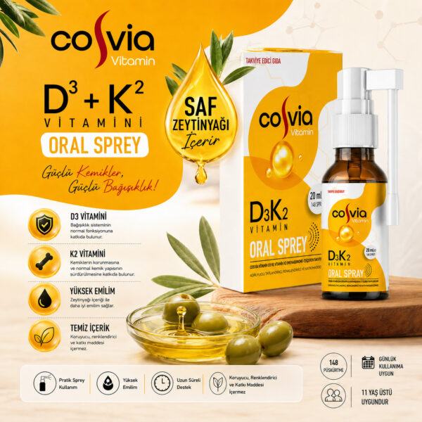 Cosvia Vitamin D3-K2 (Menaquinone-7) Oral Sprey 20 ml.