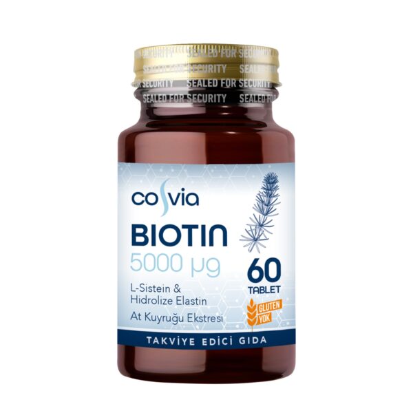 COSVIA Biotin 5000 Mcg, At Kuyruğu Ekstresi İçeren Gıda Takviyesi